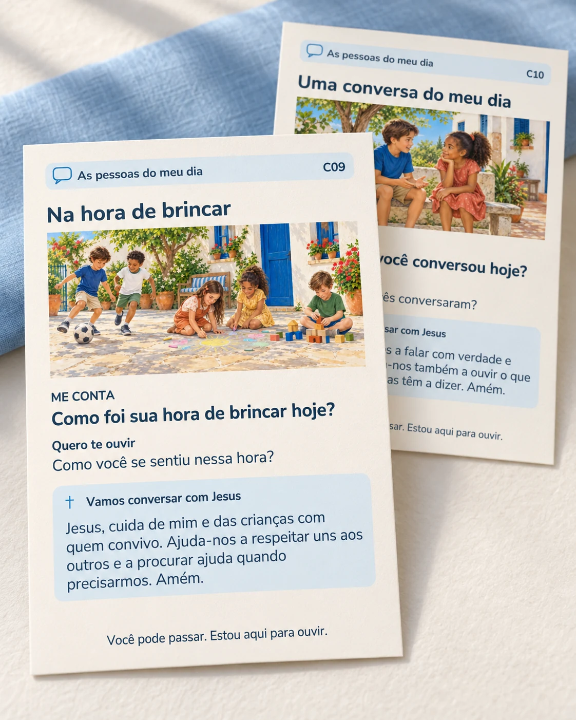 Cartões Na hora de brincar e Uma conversa do meu dia.